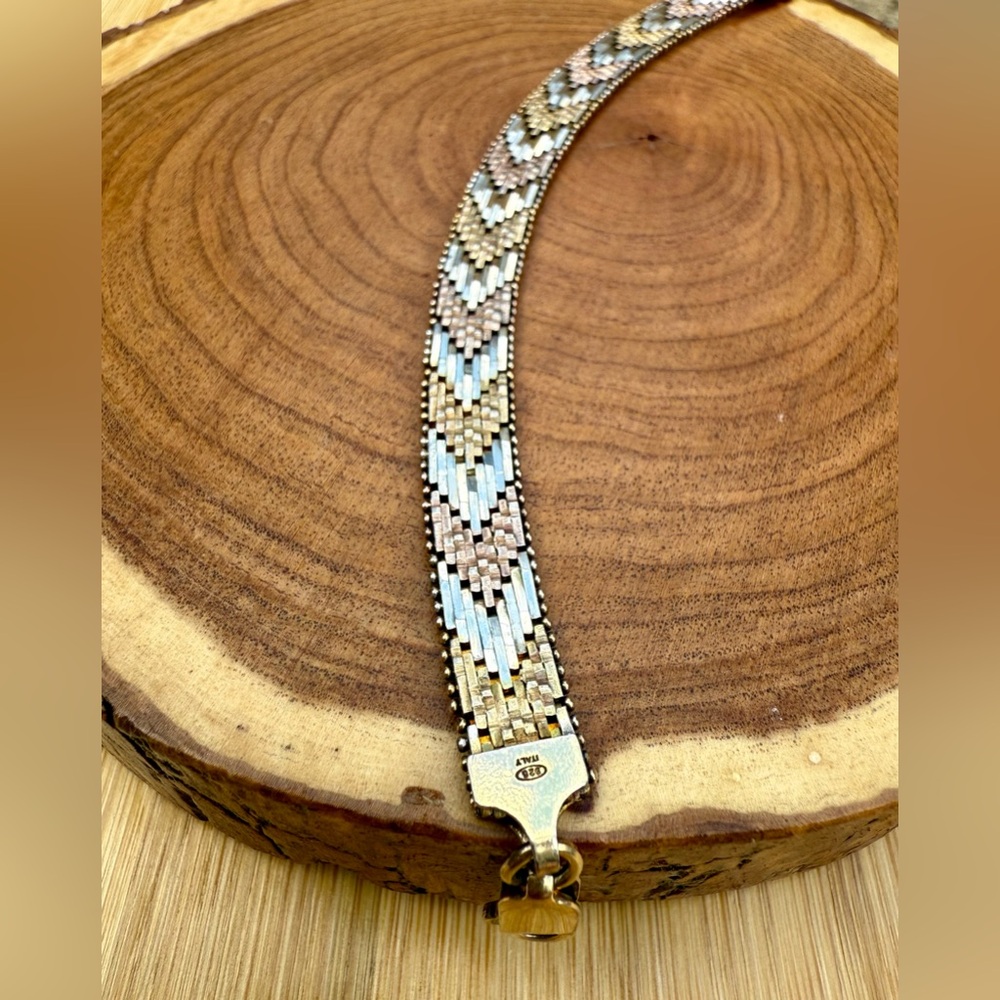 Beautiful Vintage Solid Sterling Silver Two Toned Gold Bracelet